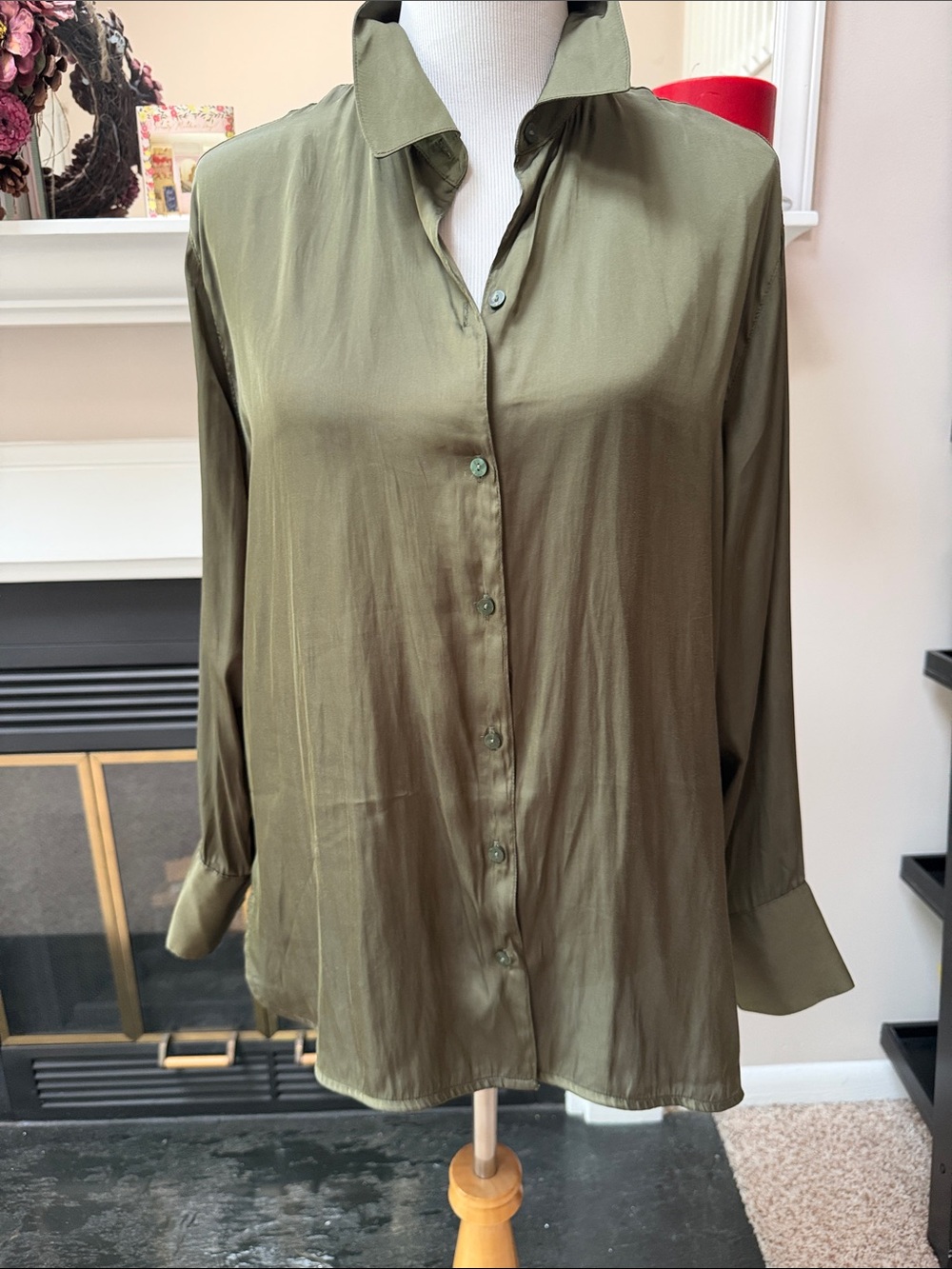 Olive Green Women's Button-Down Shirt